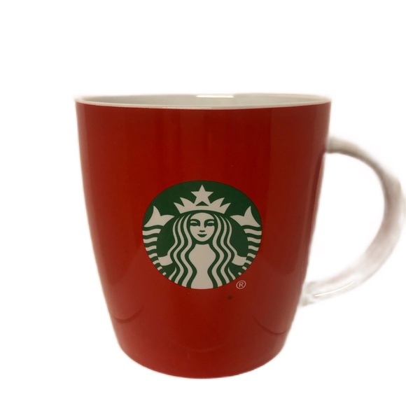 Starbucks Red w/ Green Mermaid Logo White Handle Coffee Tea 12 oz Mug Cup - Picture 1 of 6